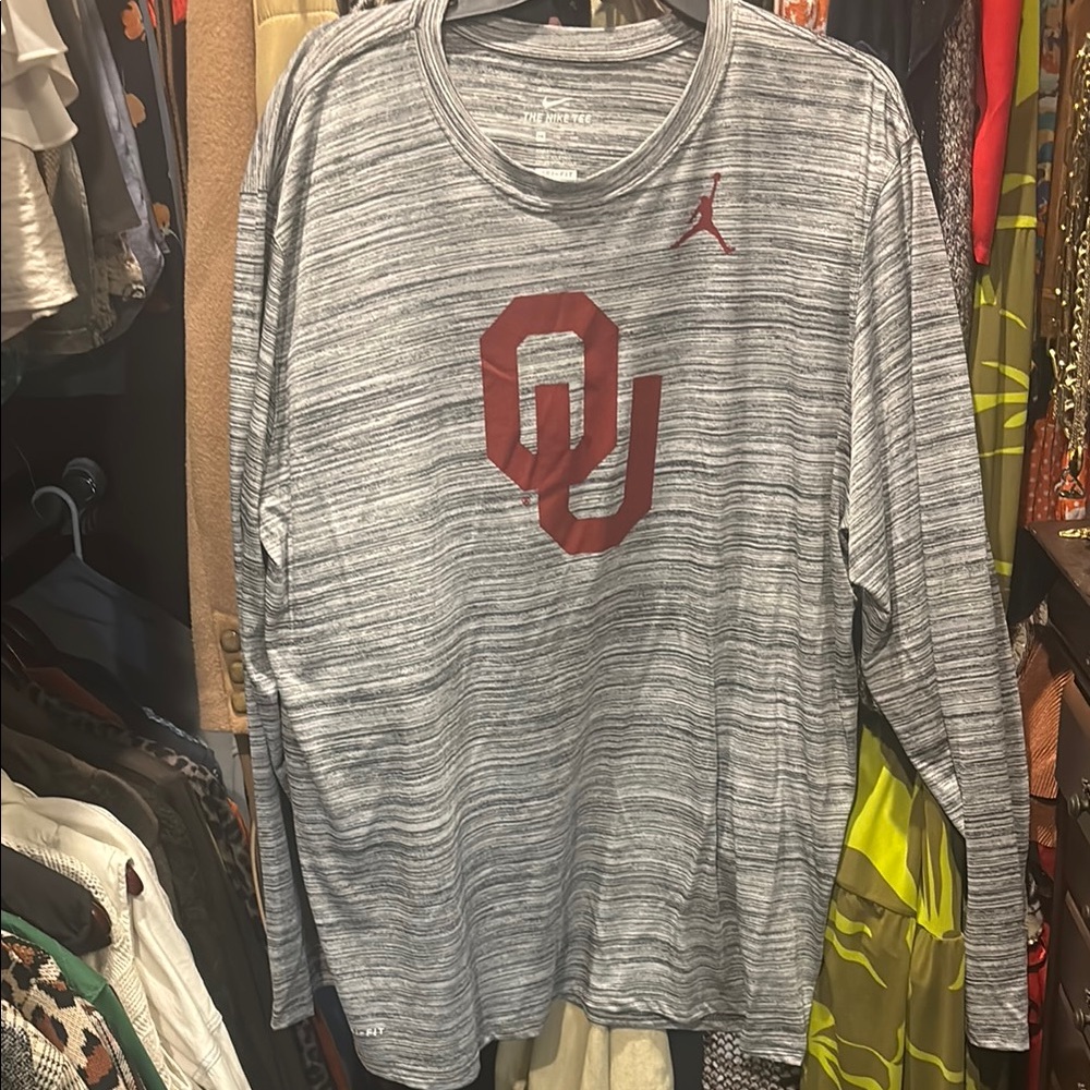 Nike Gray Long Sleeve Tee with Red Logo